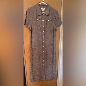 Talbots Women’s Long Dress Button Up Gingham Size 14 Short Sleeve Lightweight